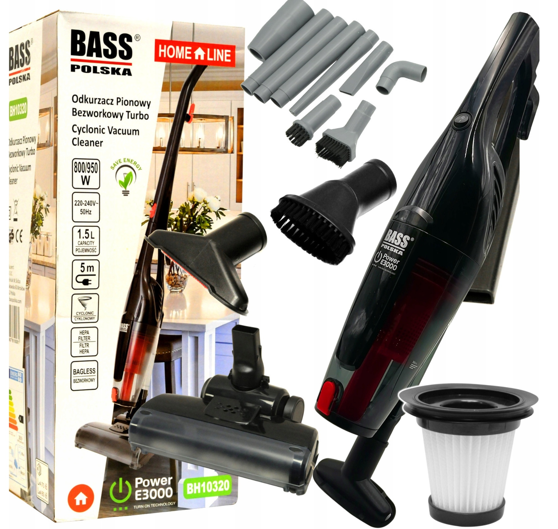 Pionowy Bezworkowy Odkurzacz Z Turboszczotką Cyklon Turboszczotka Bass Pl
