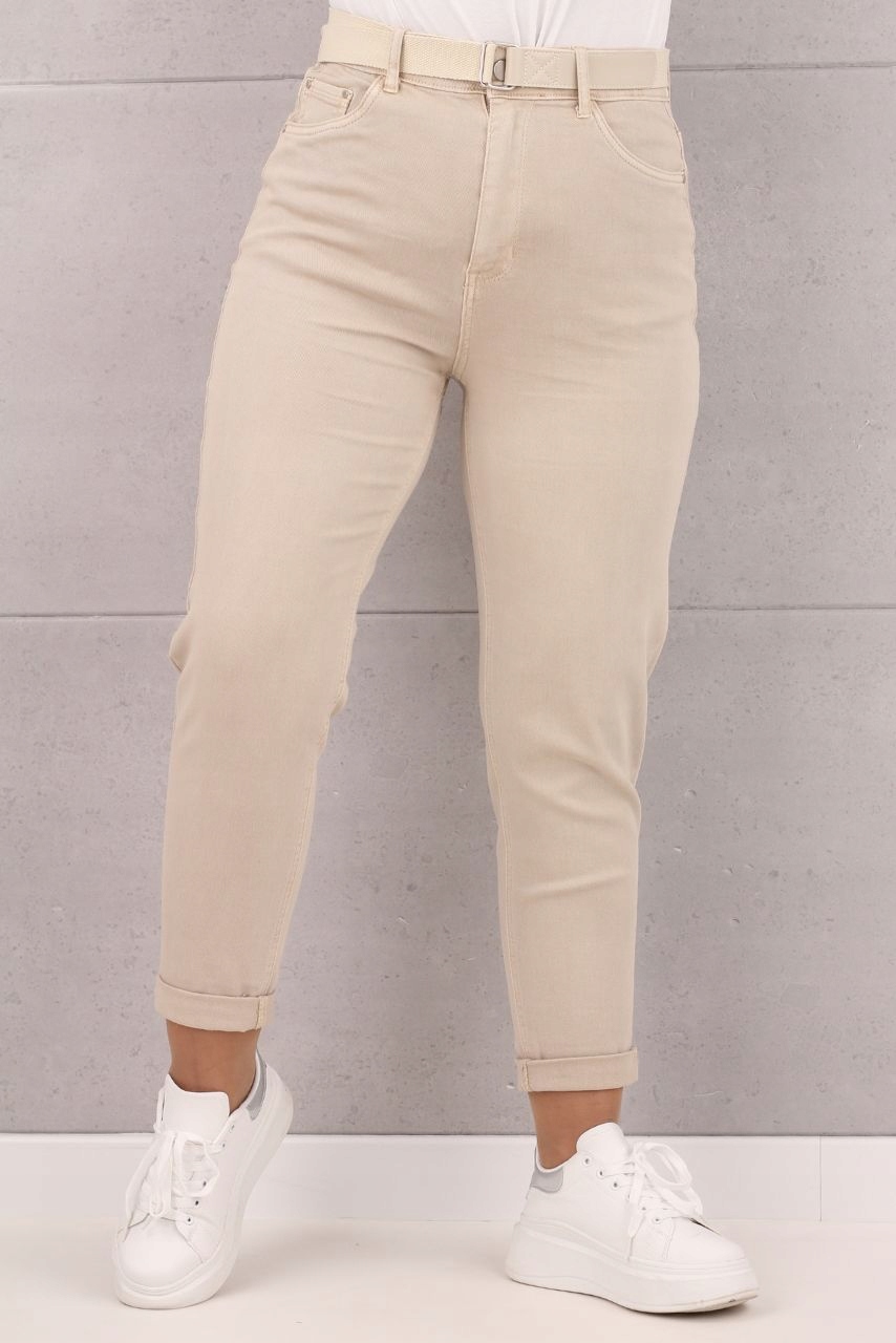 JEANSY DAMSKIE PASEK GRATIS SPODNIE JEANSOWE NA GUMCE DUŻE ROZMIARY Rozmiar 44