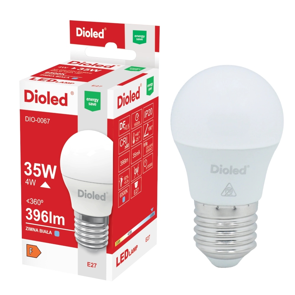 

Żarówka Led kulka E27 4W barwa zimna 396lm