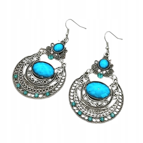 

Kolczyki wiszące kamień etno srebrne turkusowe