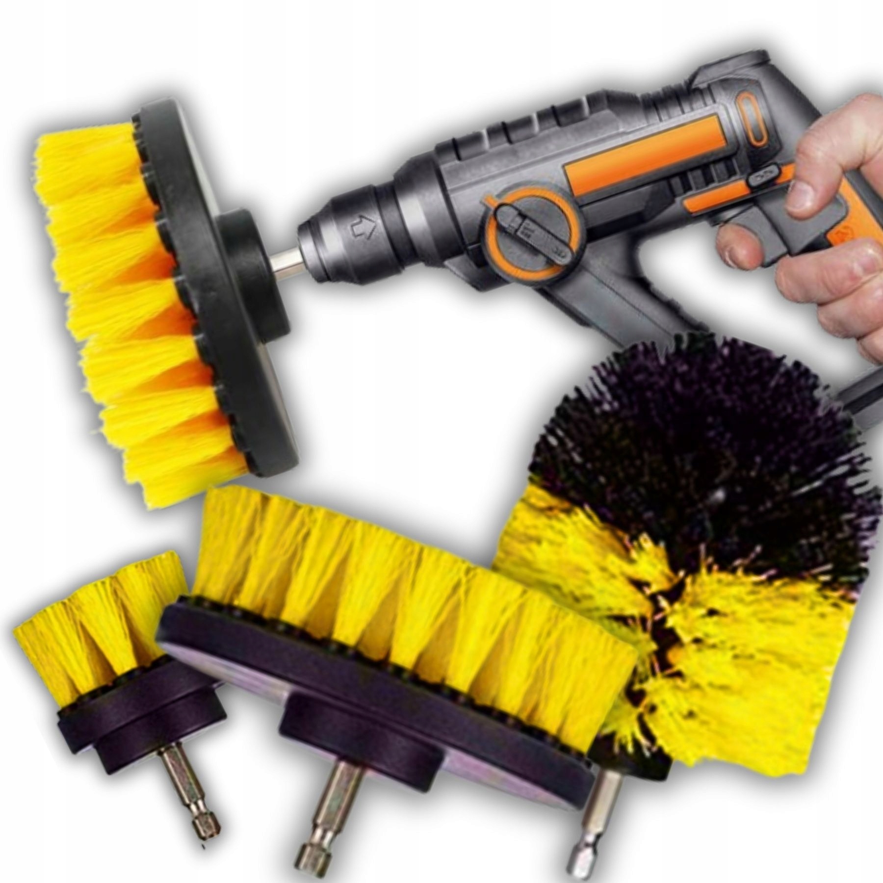 Szczotki Sprzątające Na Wiertarkę Wkrętarkę Do Tapicerki Dywanów Zestaw 3X