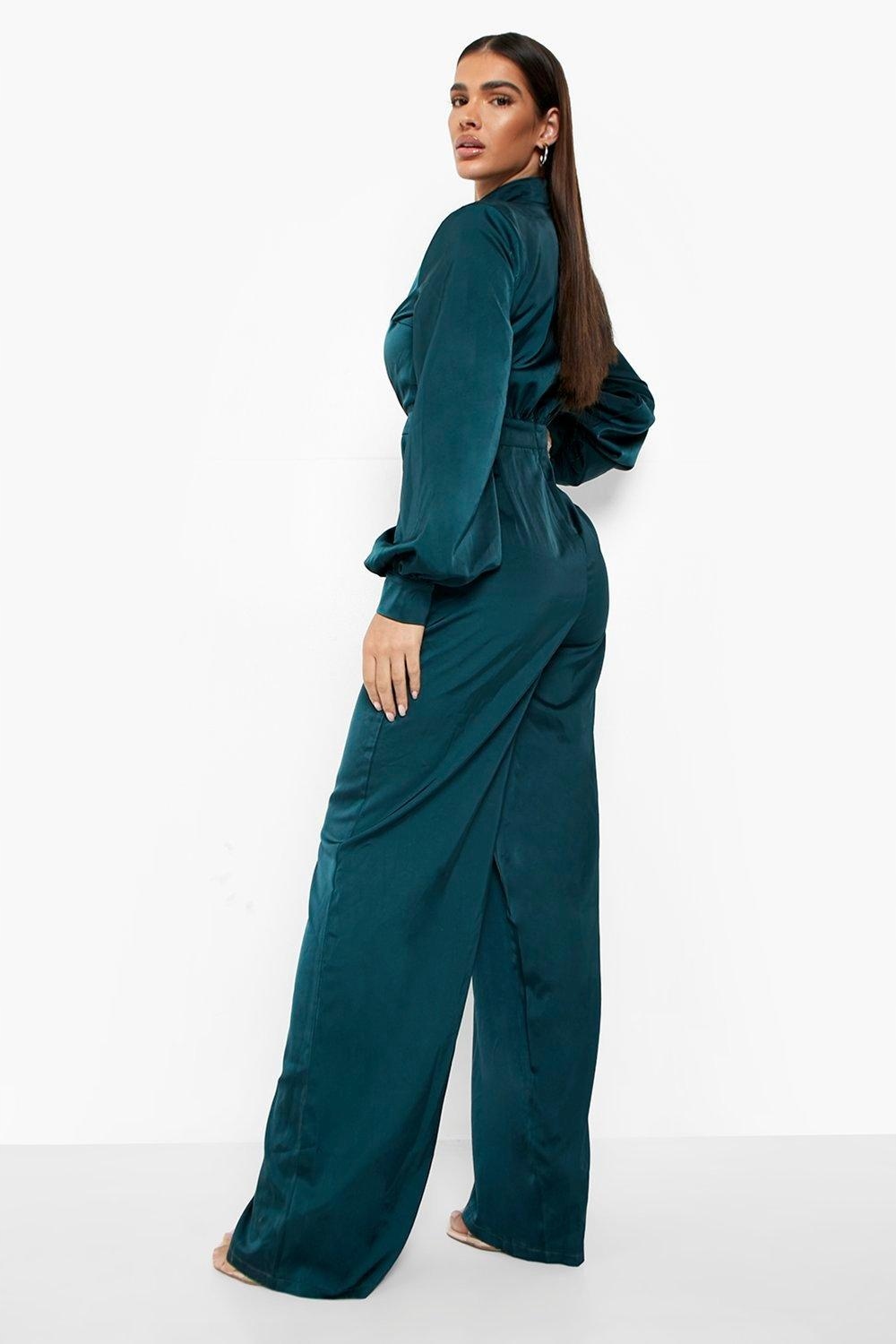 KC14211 BOOHOO ELEGANCKI KOMBINEZON SATYNA DŁUGI RĘKAW (50) XXL Rozmiar XXL