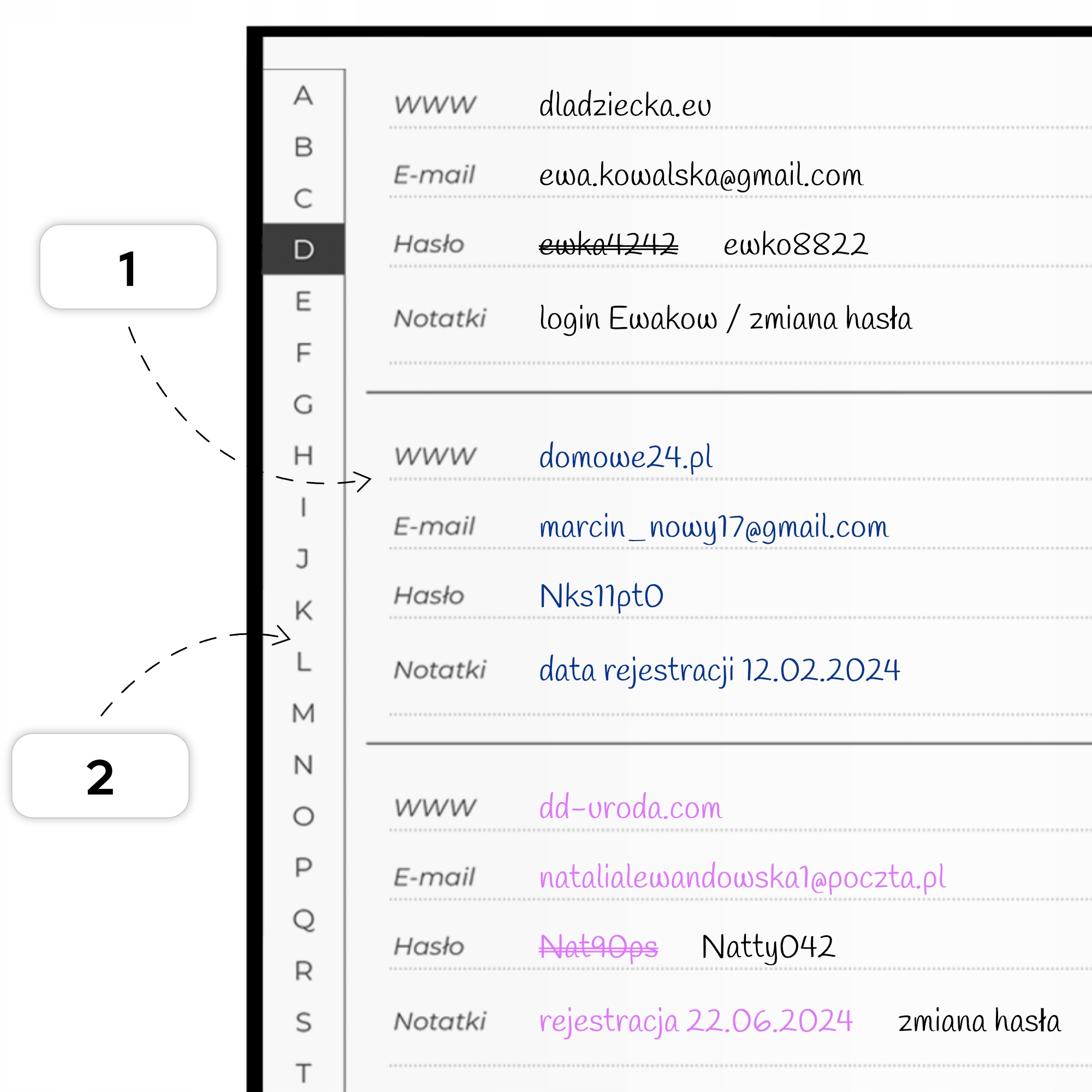 NOTES ORGAZNIER NA HASŁA INTERNETOWE NOTATNIK ZESZYT DOSTĘPY HASŁO PASSWORD Kolor dominujący czerń
