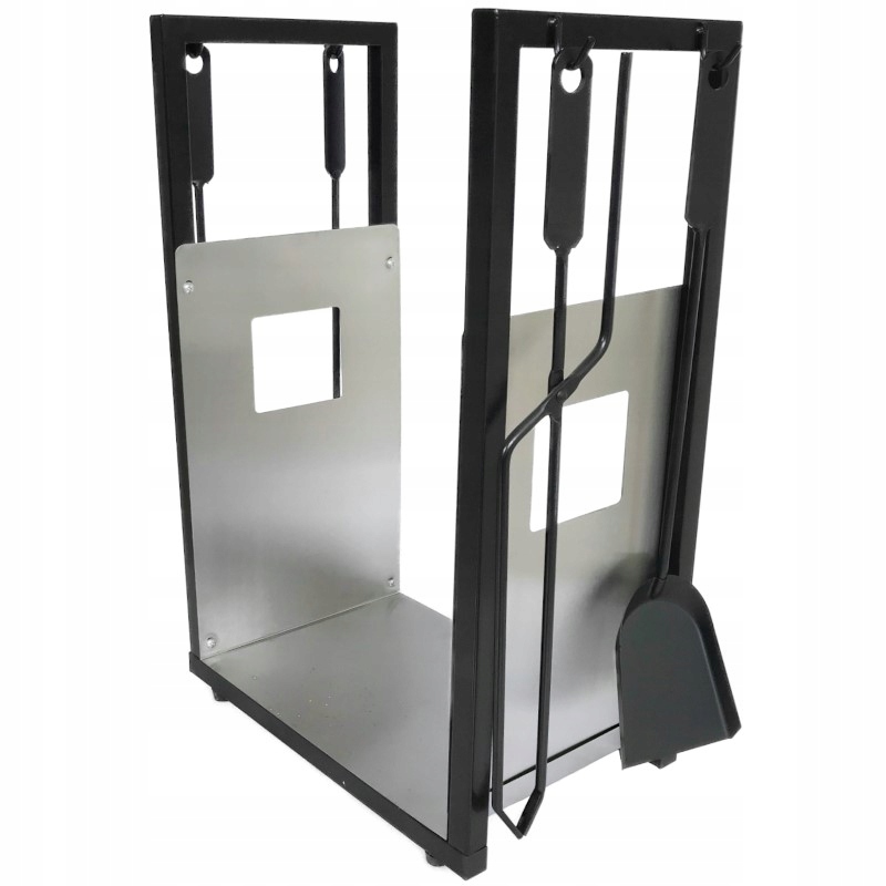 Sada do krbu stojan na dřevo akcesoria nerezová ocel stříbro černá