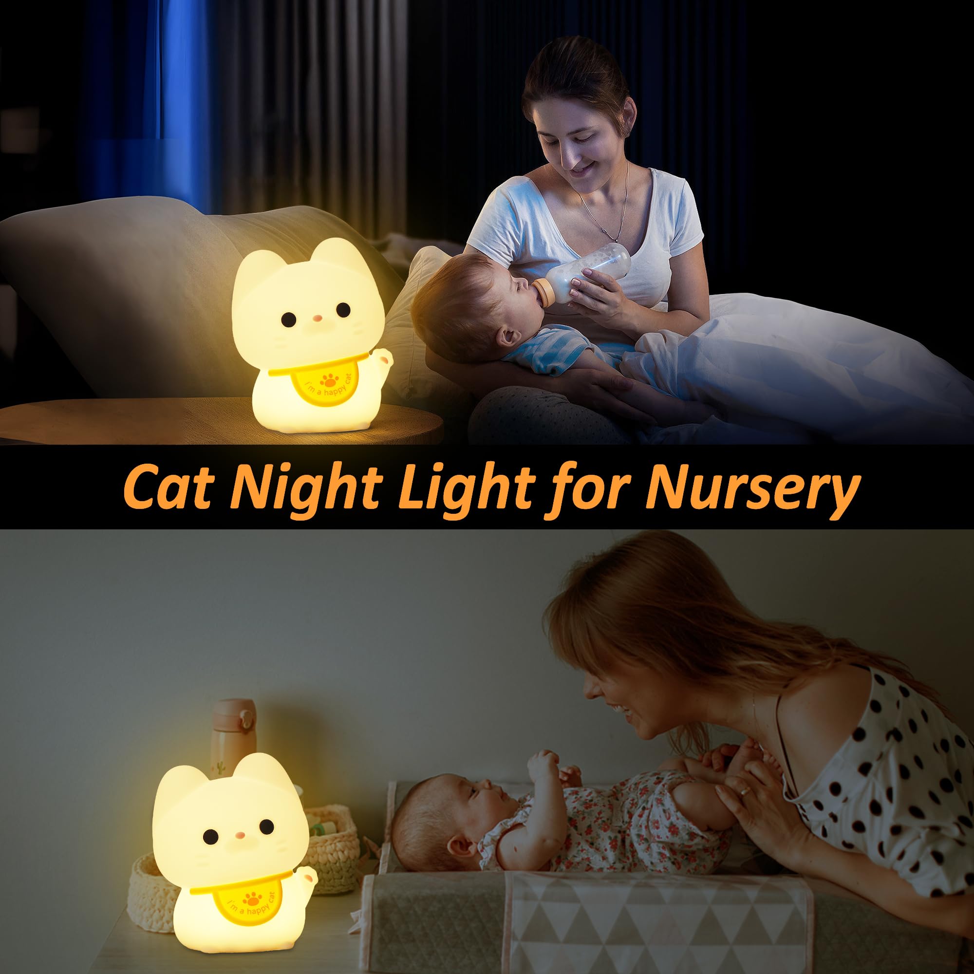 SILIKONOWA LAMPA LED DLA DZIECI NOCNA KOT USB DOTYKOWA TIMER — miniatura 6
