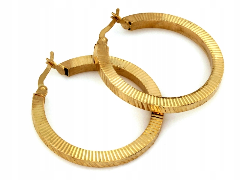 Zlaté náušnice 585 kolečka 35 mm, silná frézovaná kola 2.7 g, elegantní vzor 14kt