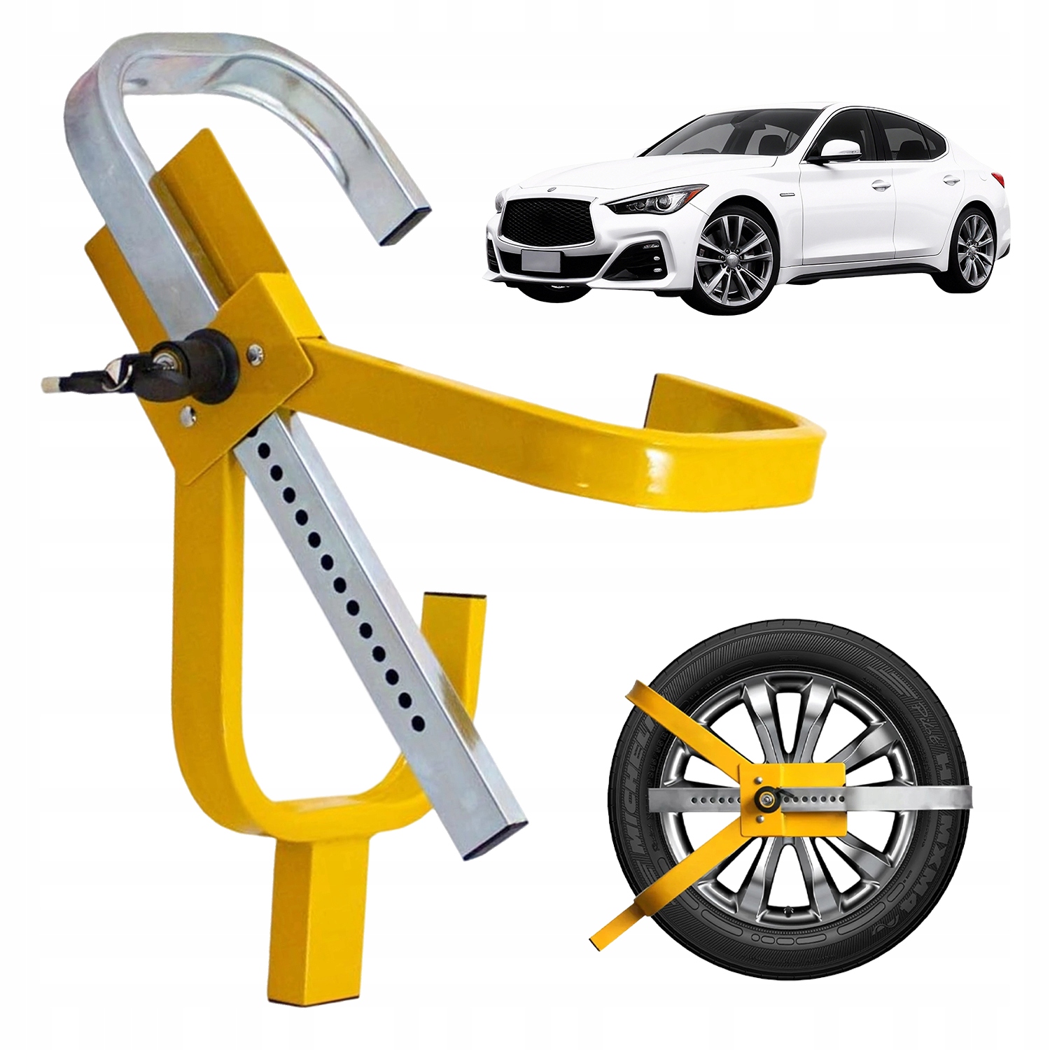 Zámek Na Kolo Auta Kovový S 15PALCOVÝMI Klíči Na Pneumatiky Proti Krádeži