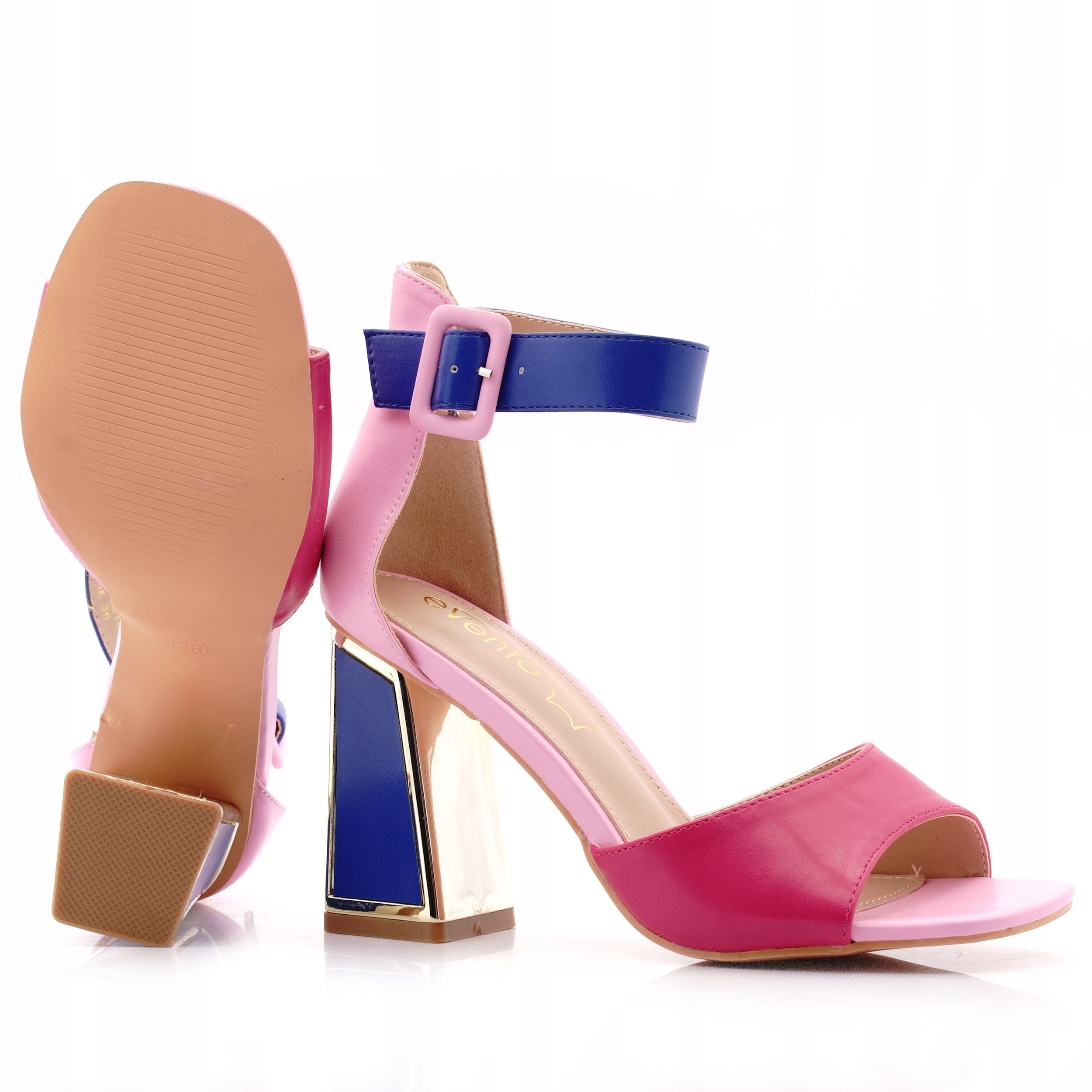 EVENTO SANDAŁY NA OBCASIE BUTY DAMSKIE LETNIE WKŁ. SKÓRA 6815 37 Rozmiar 37