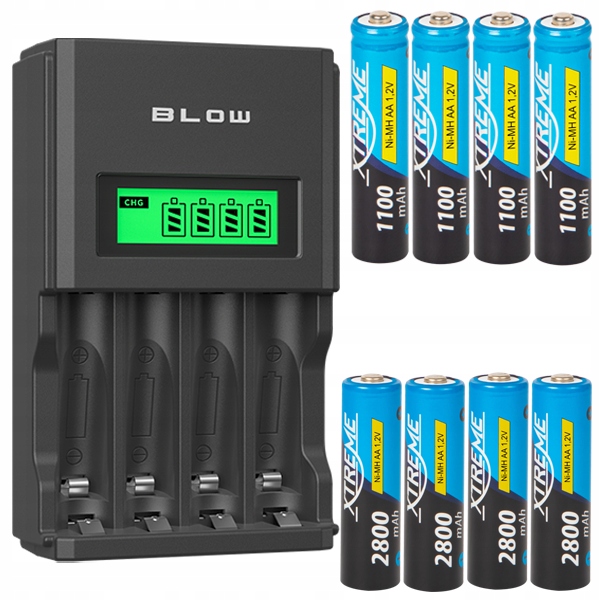 Nabíječka Baterií 4x Akumulátor Aa 2800mAh 4x Dobíjecí Akumulátor Aaa 1100mAh