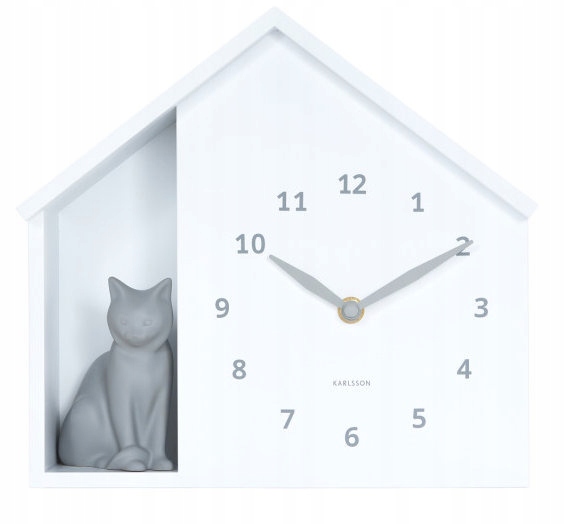 Bílé Stolní Nástěnné Hodiny Karlsson KA6099WH Mňoukání Kočky 27x25 cm