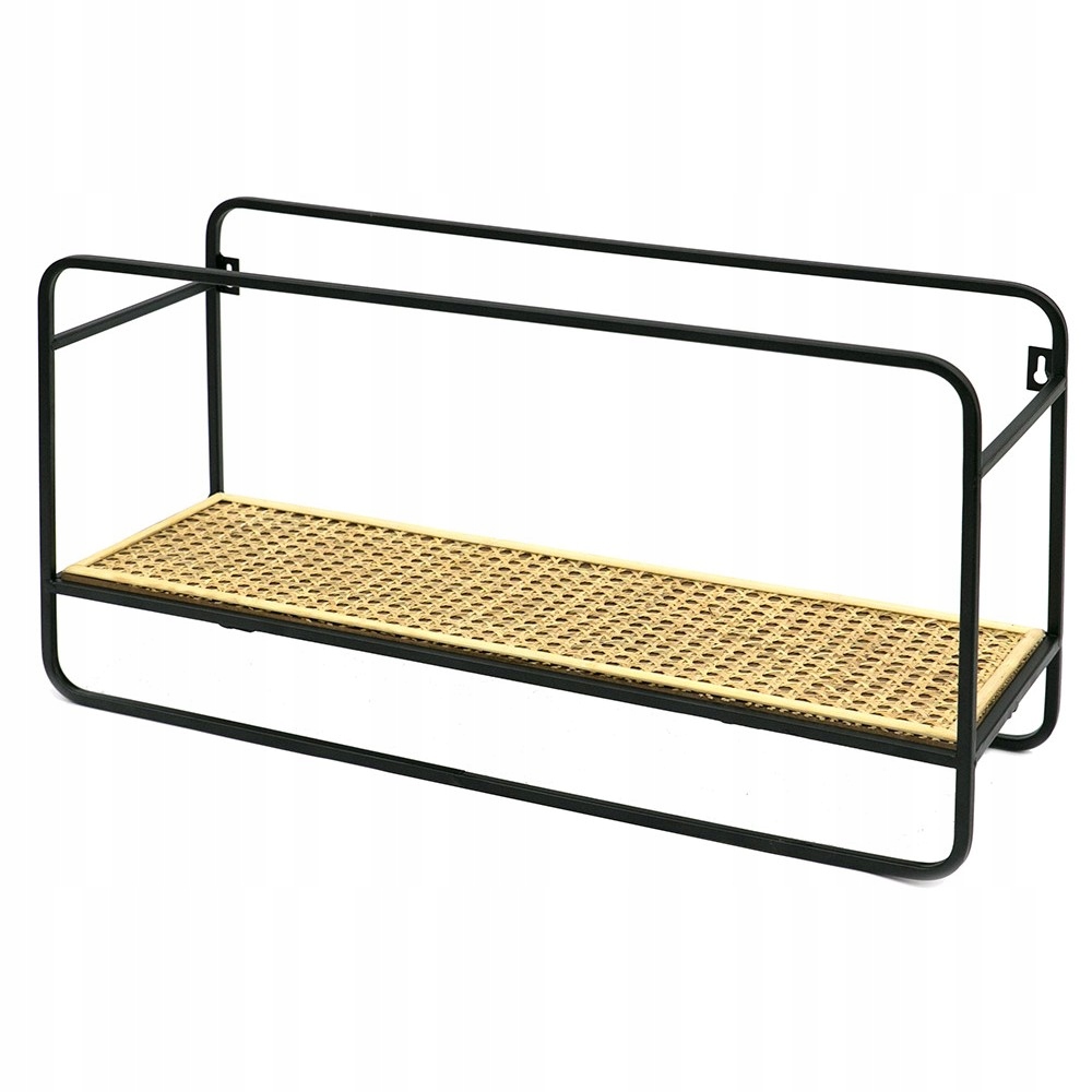Polica Čierna Hnedá Kovová Ratanová 60 cm Boho