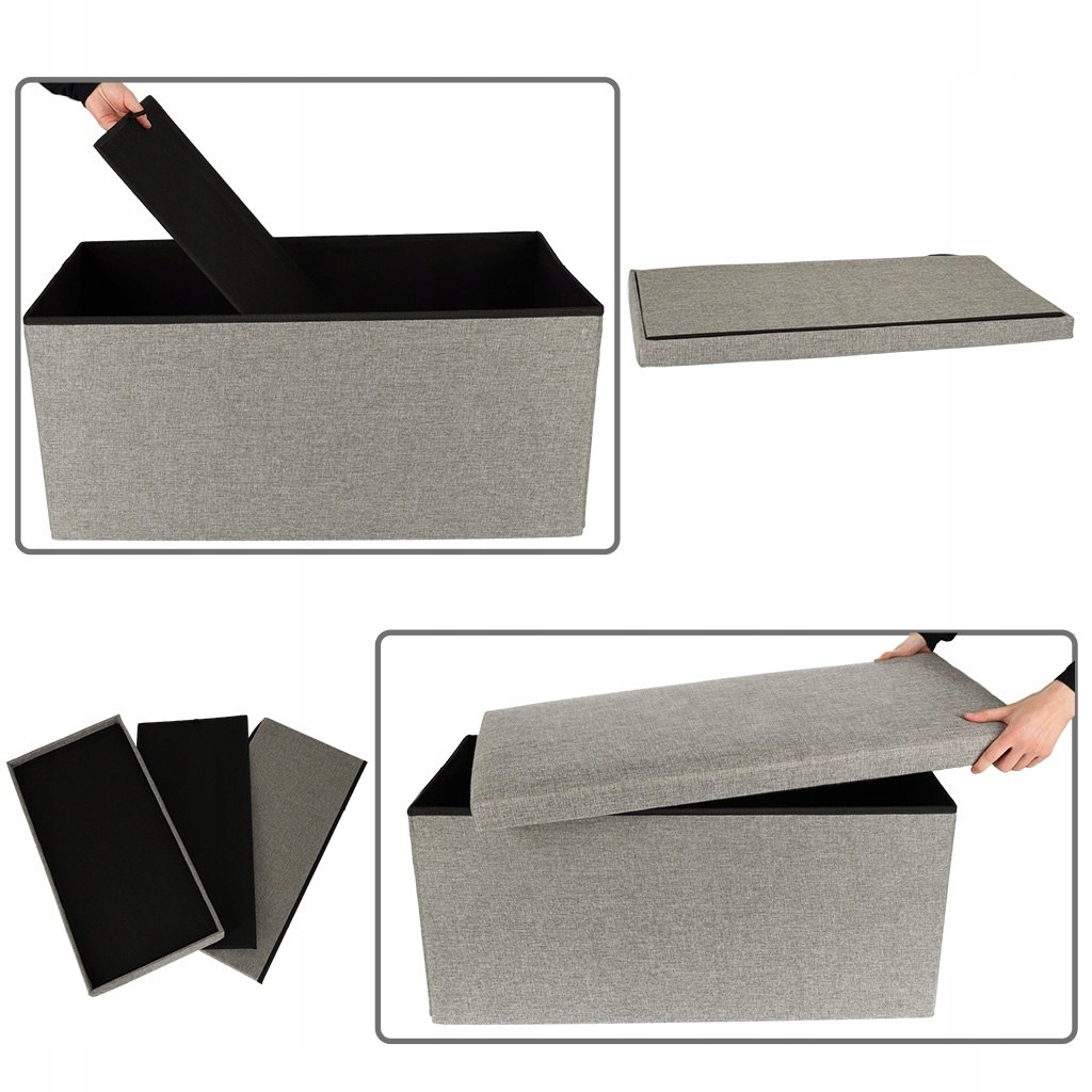 Puf składany ze schowkiem szary duży 76x38x38cm Głębokość mebla 76 cm