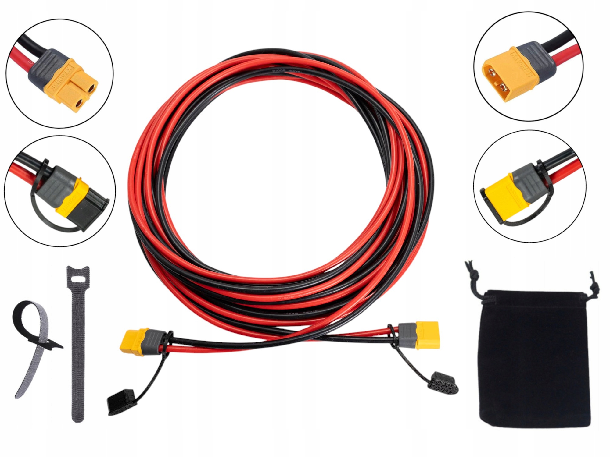 Przedłużacz XT60 przewód silikonowy 13AWG złącze Amass premium 65A 3,5m