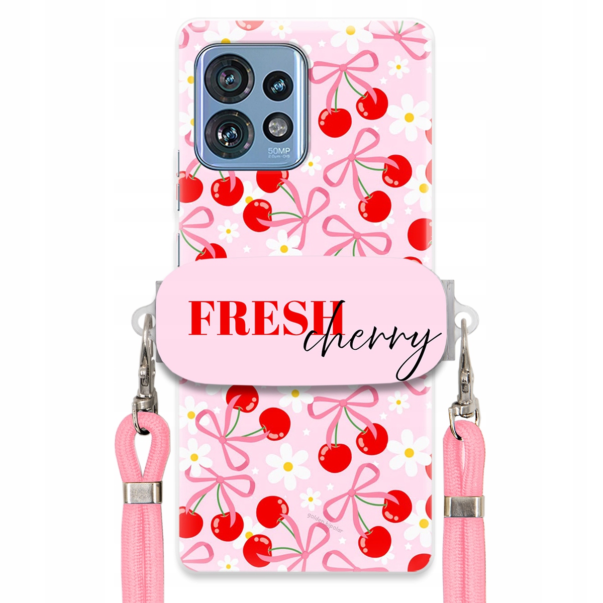 Puzdro pre Motorola Edge 40 Pro Case Držiak šnúrok Ružový Fresh Cherry Kokardy