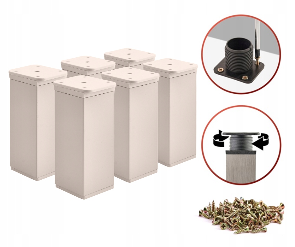 Nohy nábytkové nohy Kaszmir Nastavitelné pro nábytek H 12 cm Sada 6 x Vruty