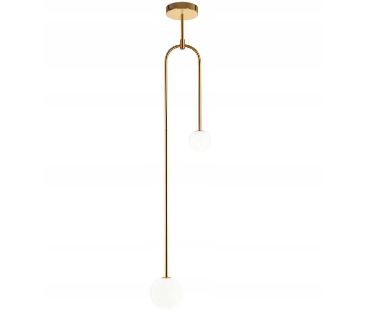 

Lampa Sufitowa Wisząca Podwójna Kula Mleczna Złota