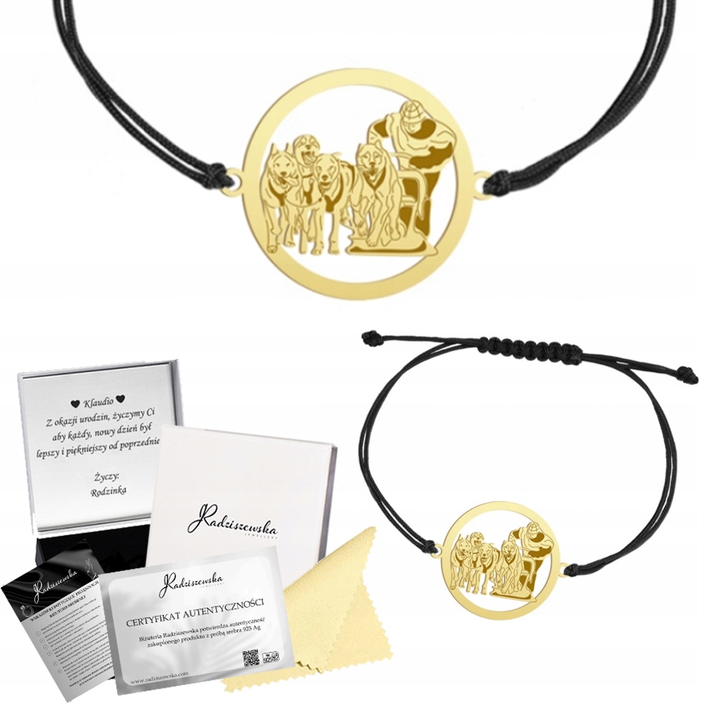 Zlatý Náramek Psí Spřežení Maszer Šňůrka Stříbro 925 Dárek Gravírování