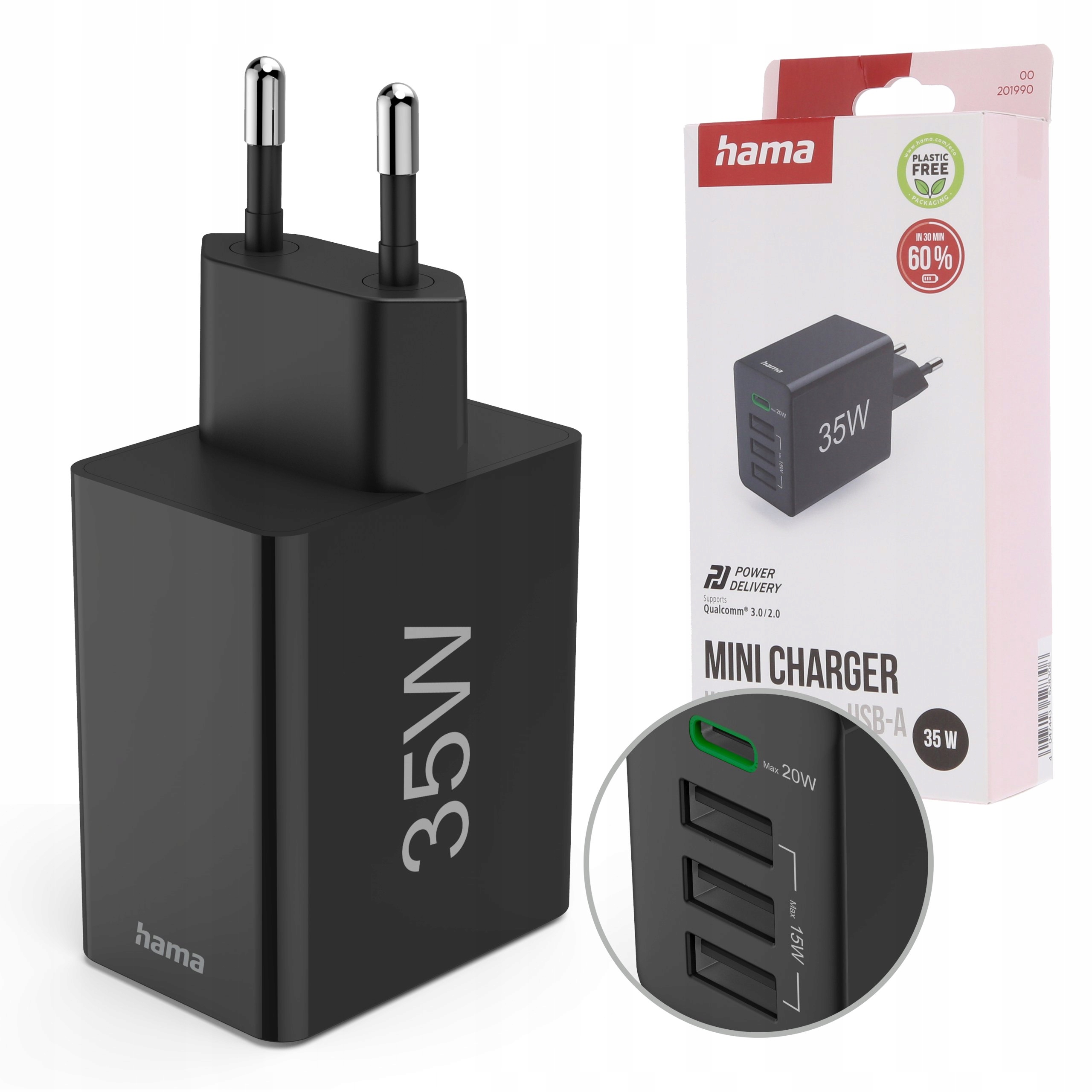 Ładowarka do telefonu Hama Power Delivery Usb-c Usb-a 35W czarna