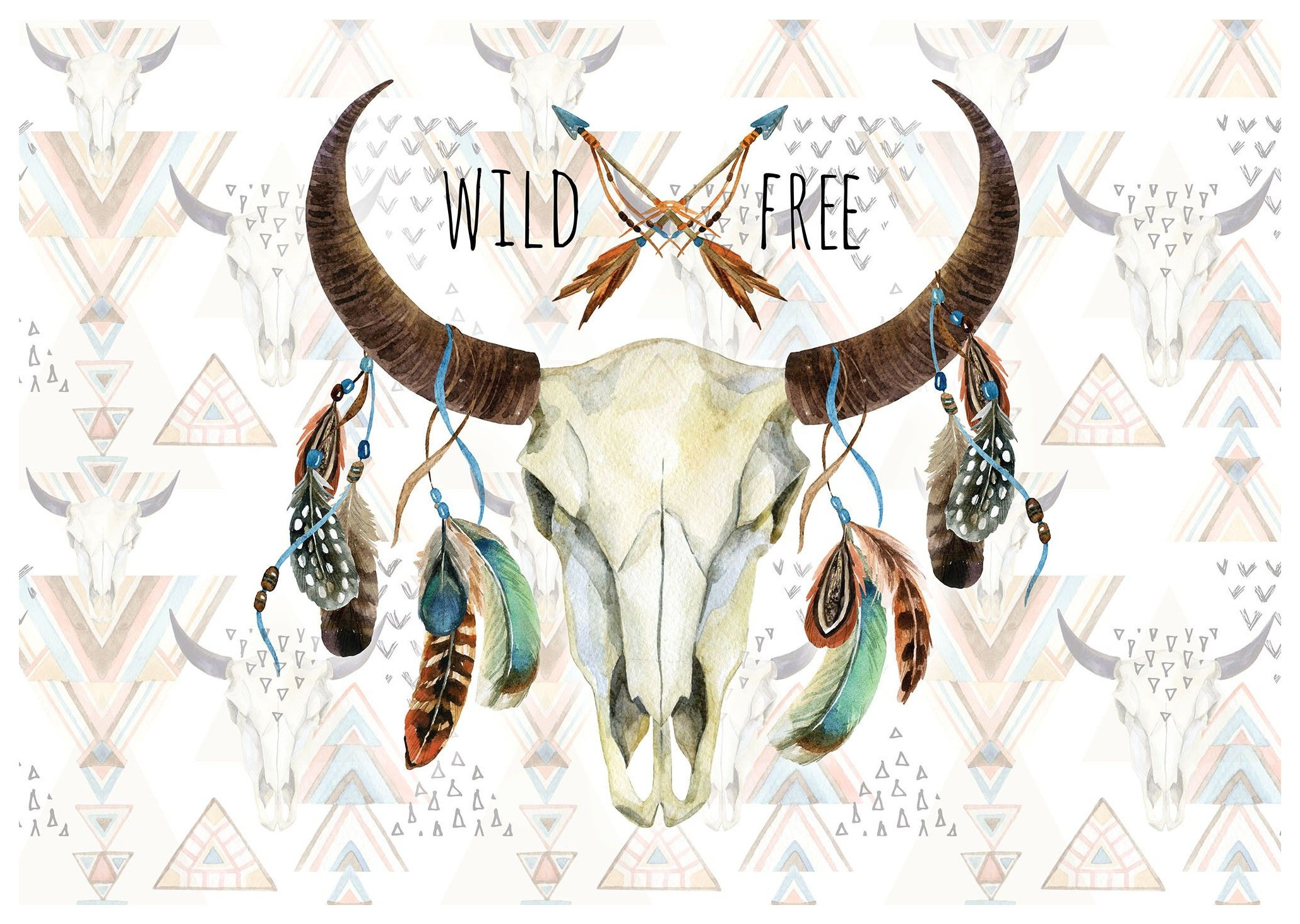 Fototapeta Lebka býka boho etno šípy peří vinylová 312x219 lepidlo