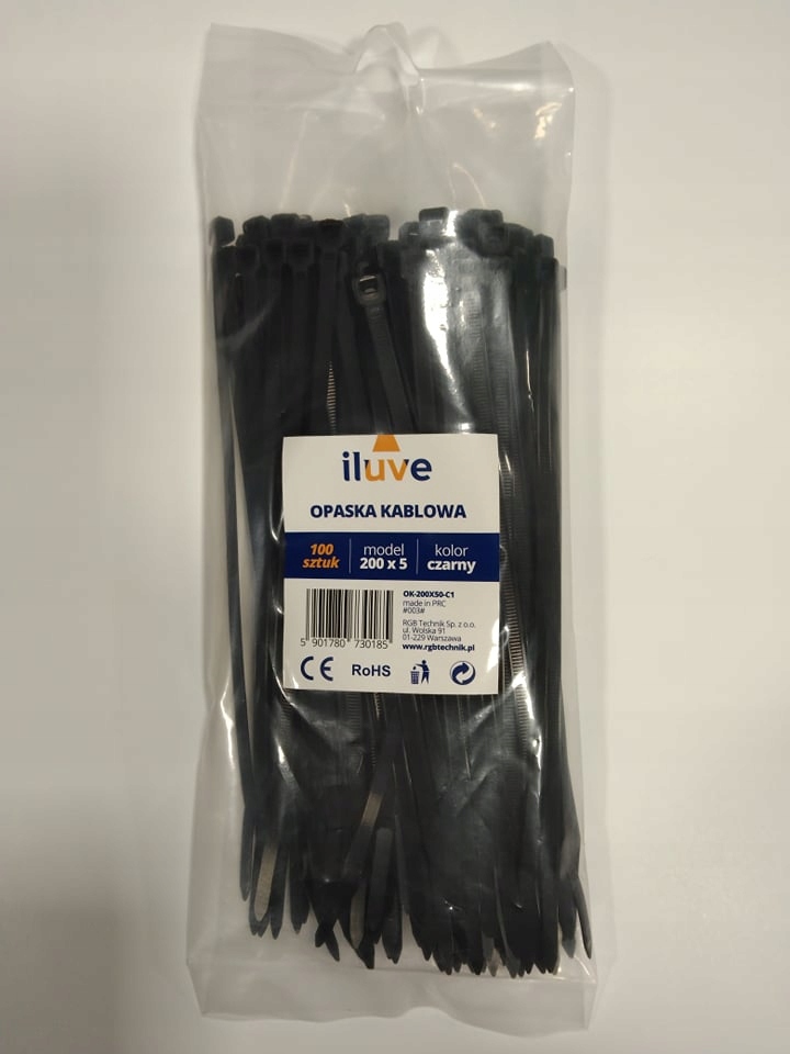 

Opaski zaciskowe trytytki 200 x 5 czarne Uv mocne