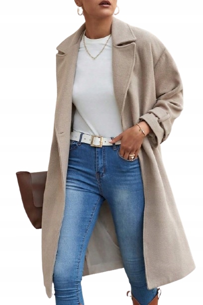 Shein Dámský Kabát Béžový Rovný Ke Kolenům 36 1_A