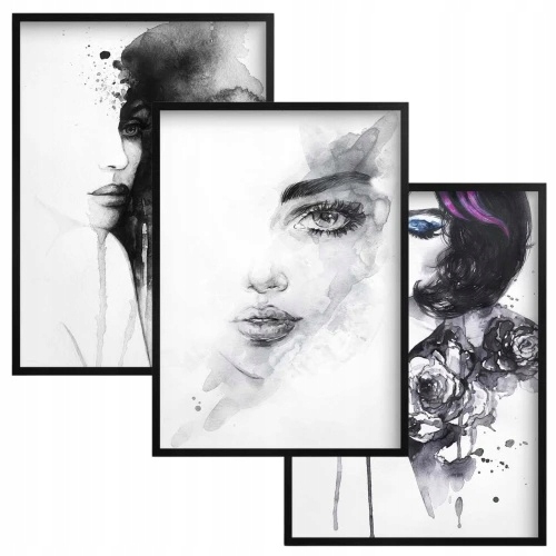 Obrazy na zeď Plakáty v černém rámu Sada Triptych do ložnice Ženy