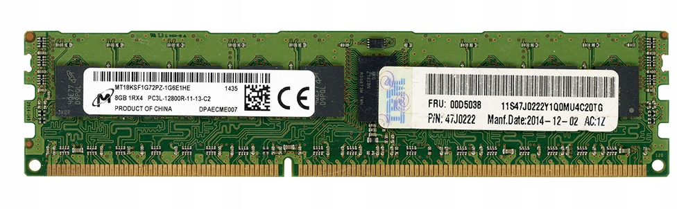 Ibm 00D5038 47J0222 8GB DDR3 MT18KSF1G72PZ-1G6E1HE 1600MHz Ecc