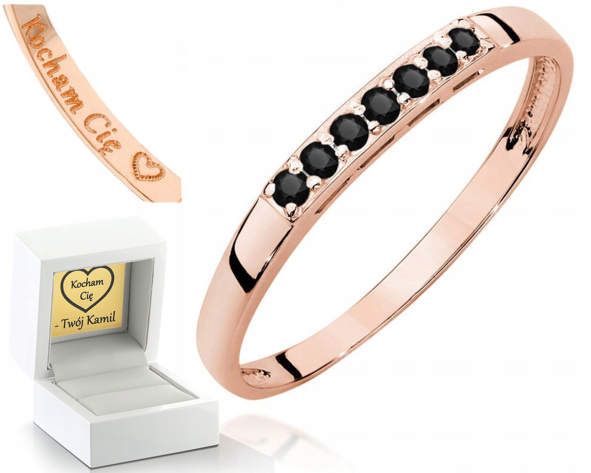 Prstýnek Prsten Z Růžového Zlata S Černými Brilianty A Diamanty S Gravírou Gravírování