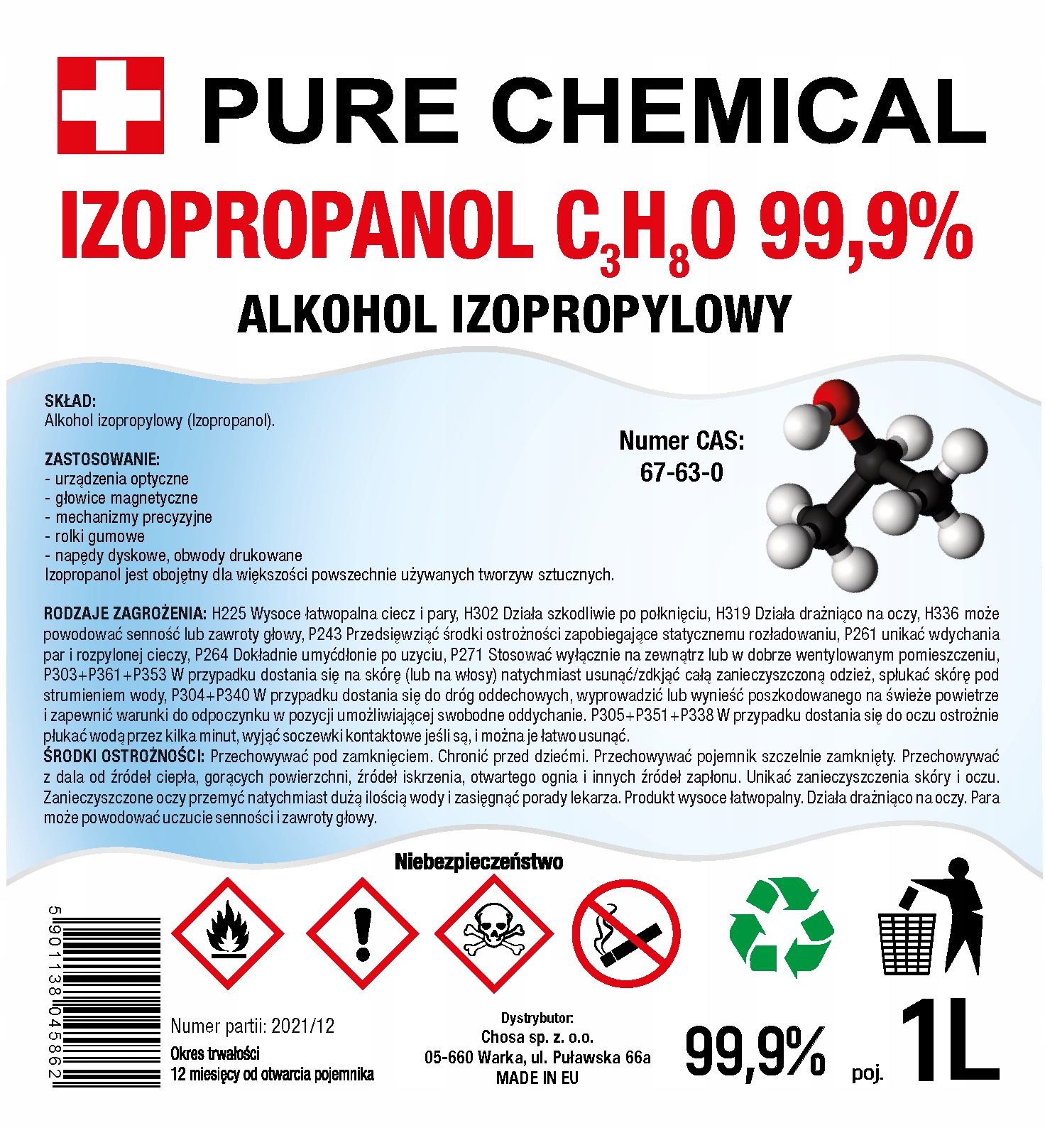 IZOPROPANOL IPA 99,9% 1l DO ODTŁUSZCZANIA ODTŁUSZCZACZ CLEANER Kod producenta 5901138048320