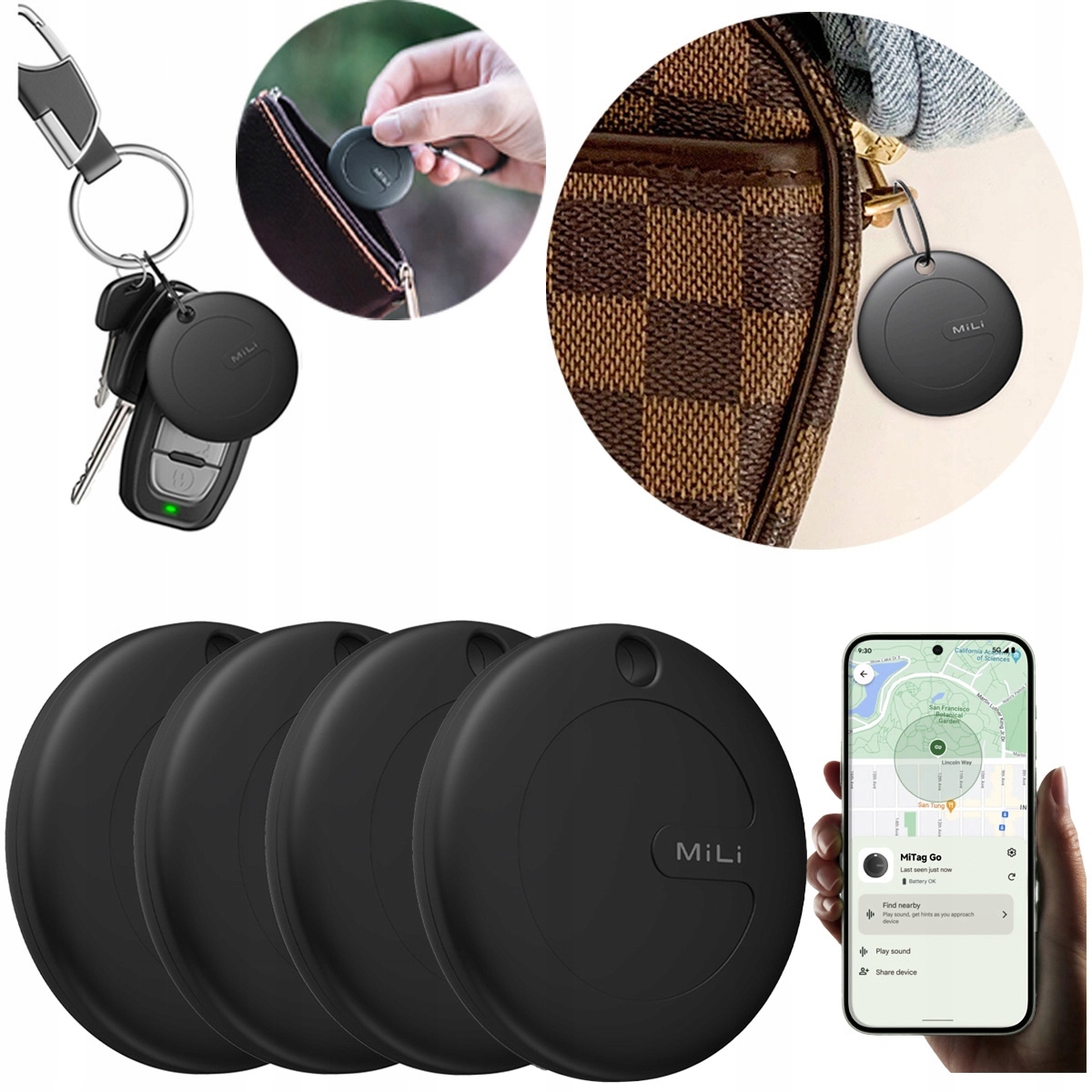 Gps lokátor 4x MiTag MiLi Android pro batoh na klíče a zavazadla pro psa