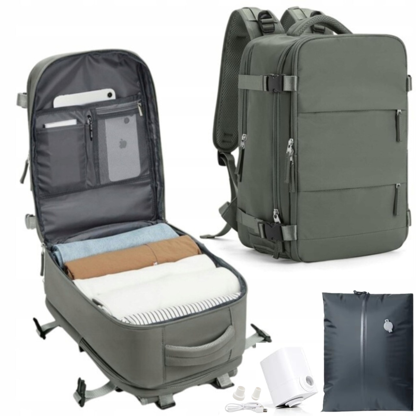 Mocny plecak kabinowy do samolotu Wizzair Ryanair 40x25x20+Pompka Próżniowa