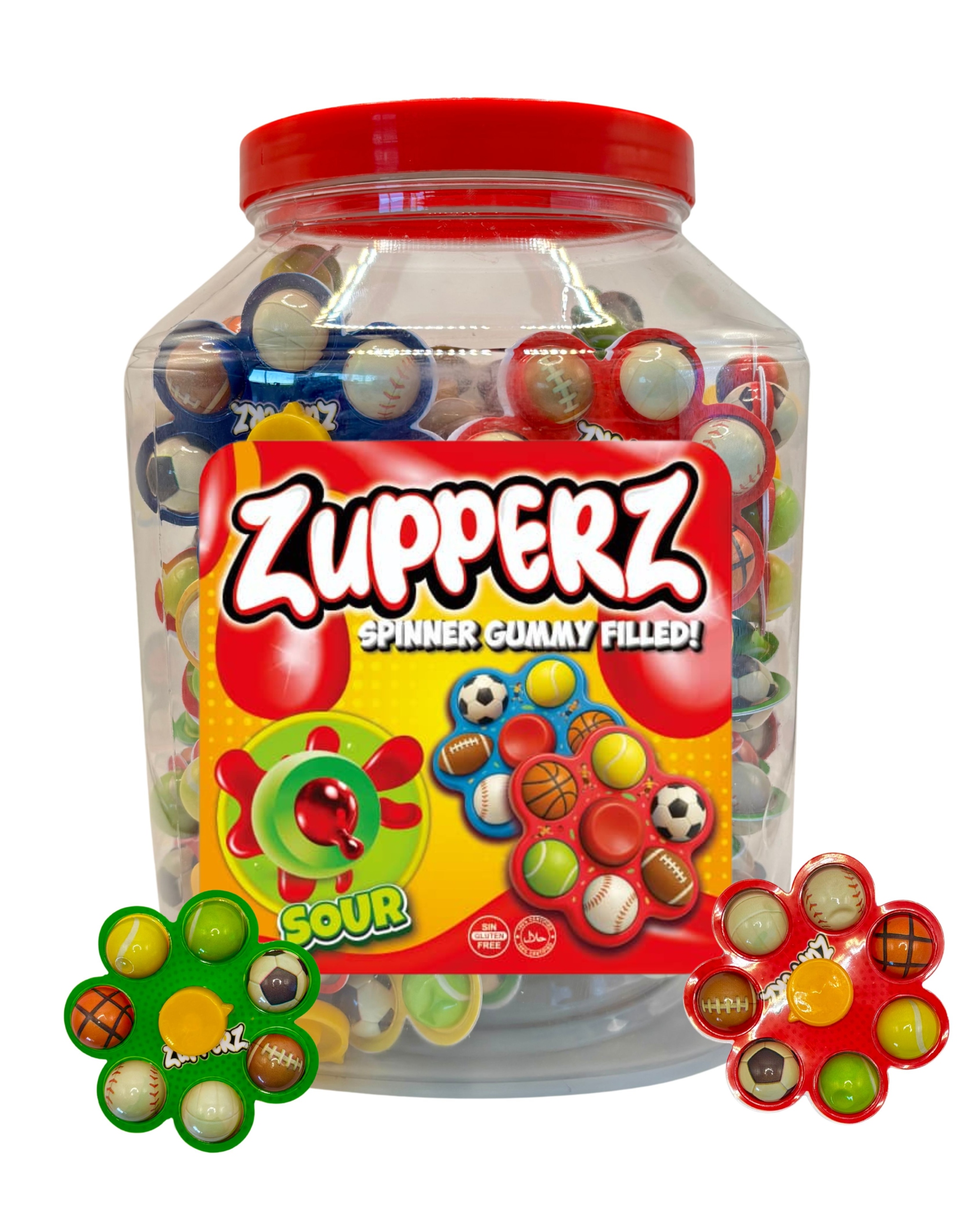 Żelki z płynnym nadzieniem kwaśne Zupperz Sour Spinner słoik 700g