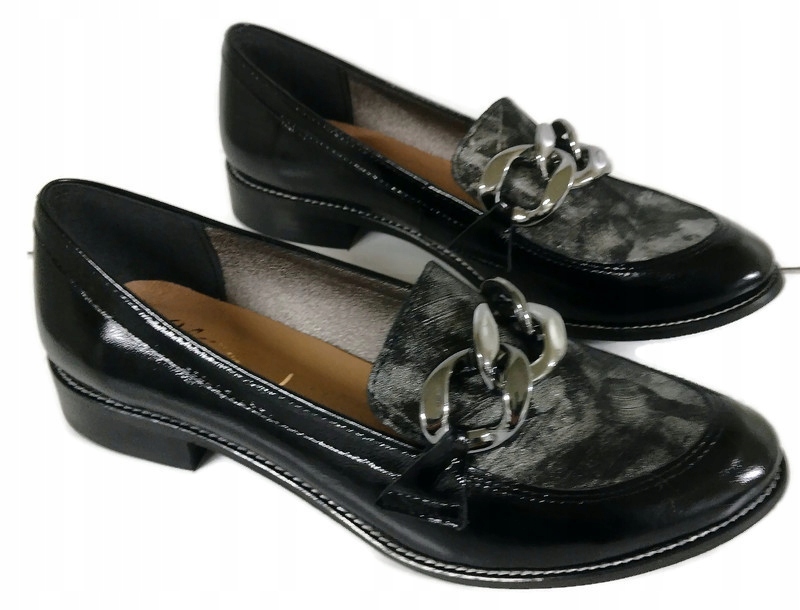 UNI-870 STYLOWE MOKASYNY Z ŁAŃCUCHEM SKÓRA NAT 39 Nosek okrągły