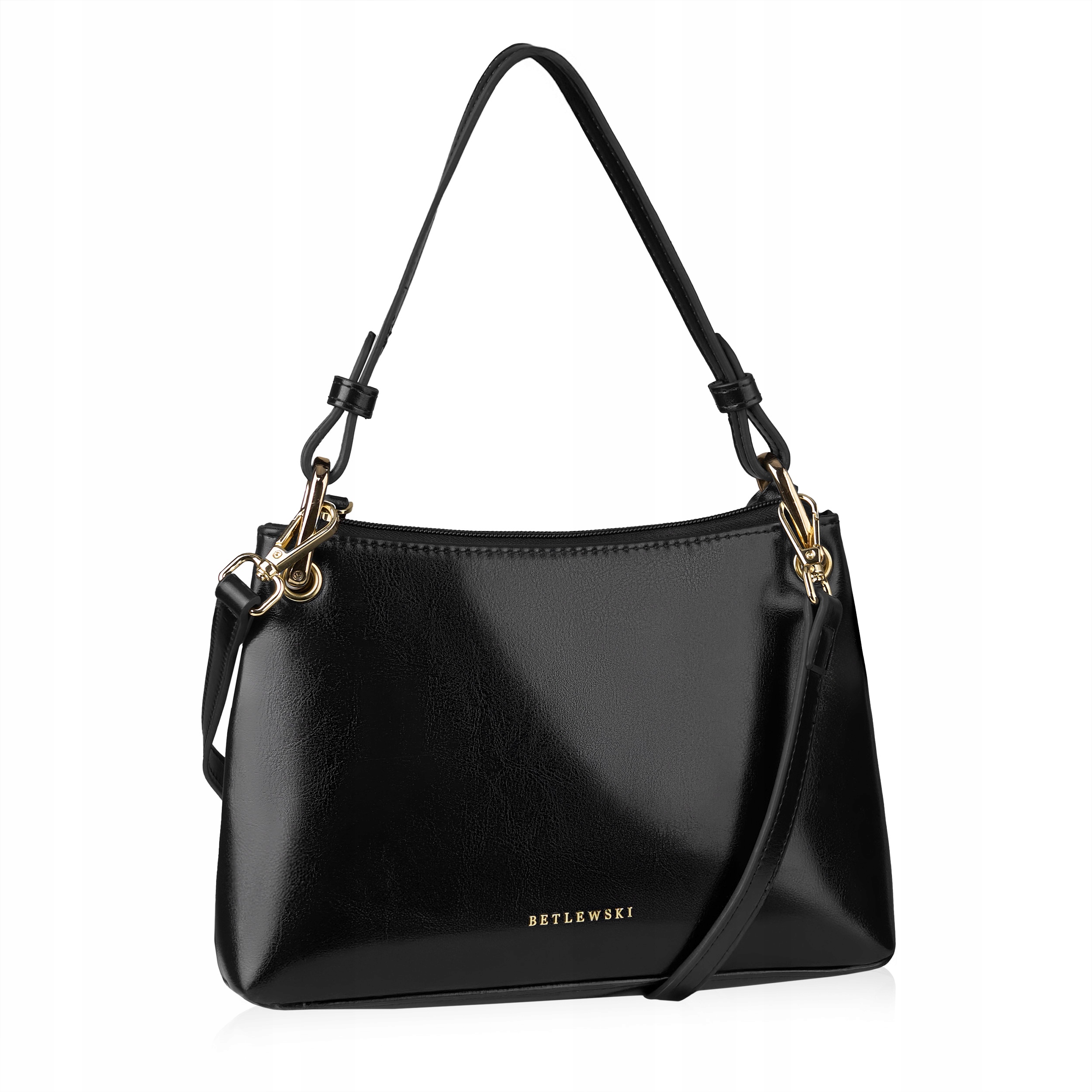 Betlewski klasická dámská kabelka přes rameno do ruky hladká černá eko kůže
