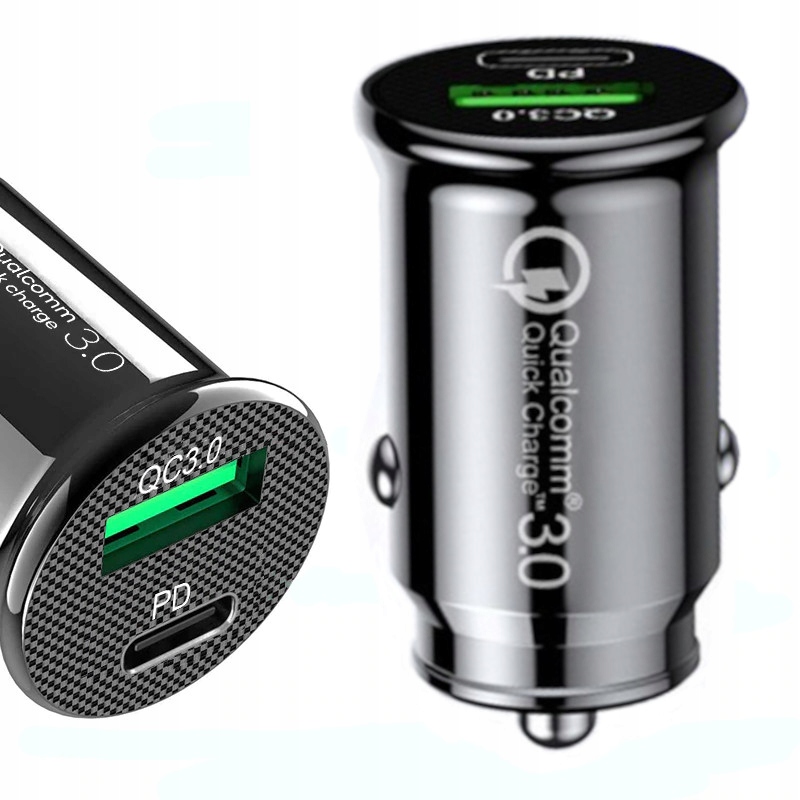 

Mini Ładowarka Samochodowa Usb 3A Qc Usb-c Pd 18W