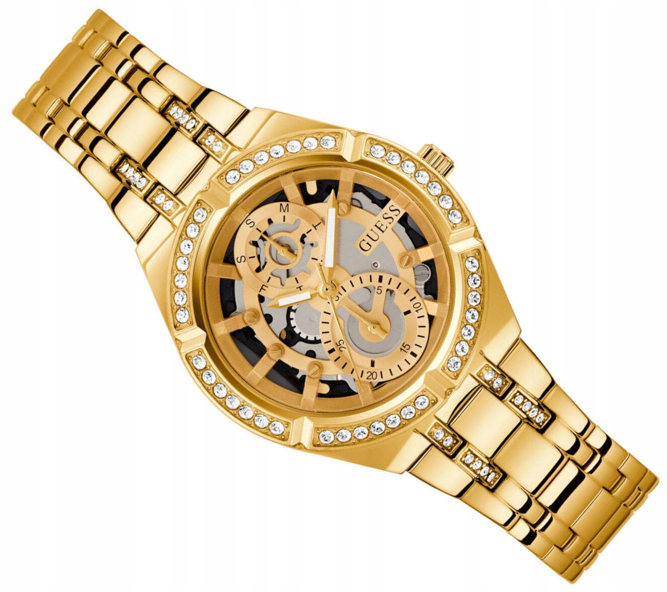 Dámské Elegantní Zlaté Hodinky Guess Allara GW0604L2 Zdobené Zirkony