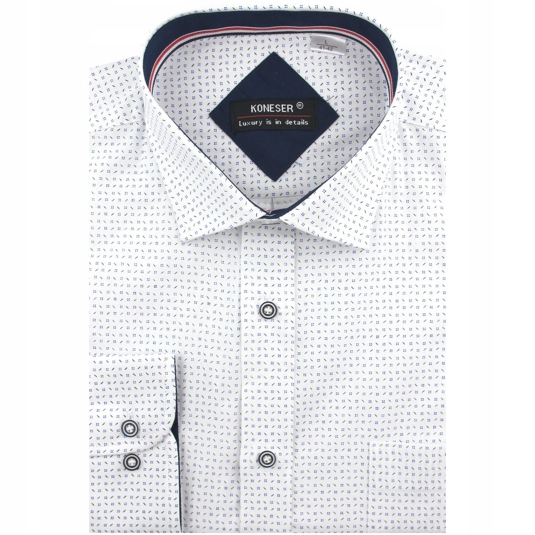 Koszula Męska Wizytowa do garnituru biała we wzorki J840