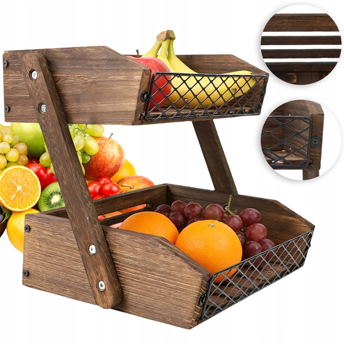 2 vrstvy Dřevěný koš s přírodním povrchem pro spíž a kuchyň