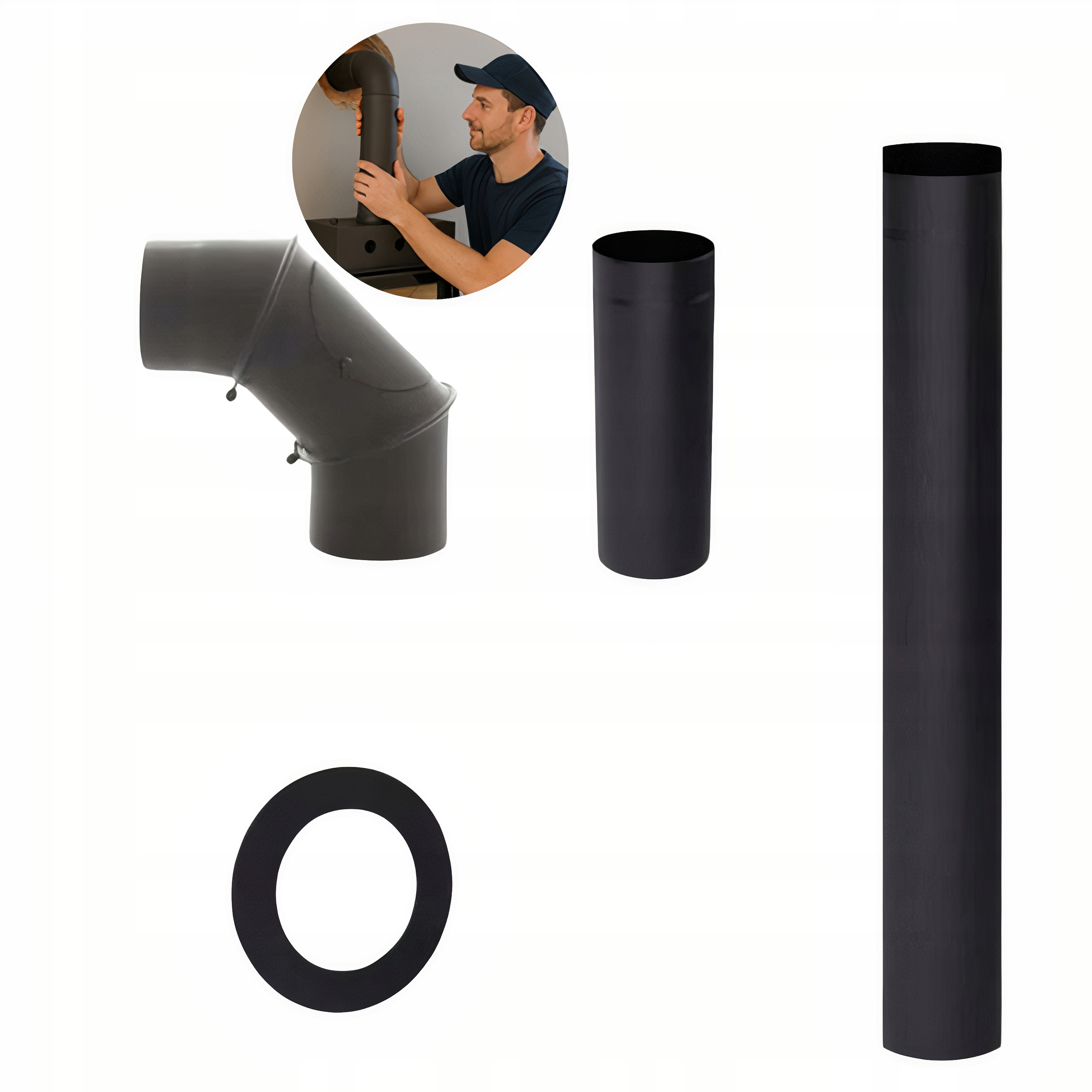 Zestaw rur spalinowych przyłączeniowych 2 mm do pieca na drewno fi 120 mm