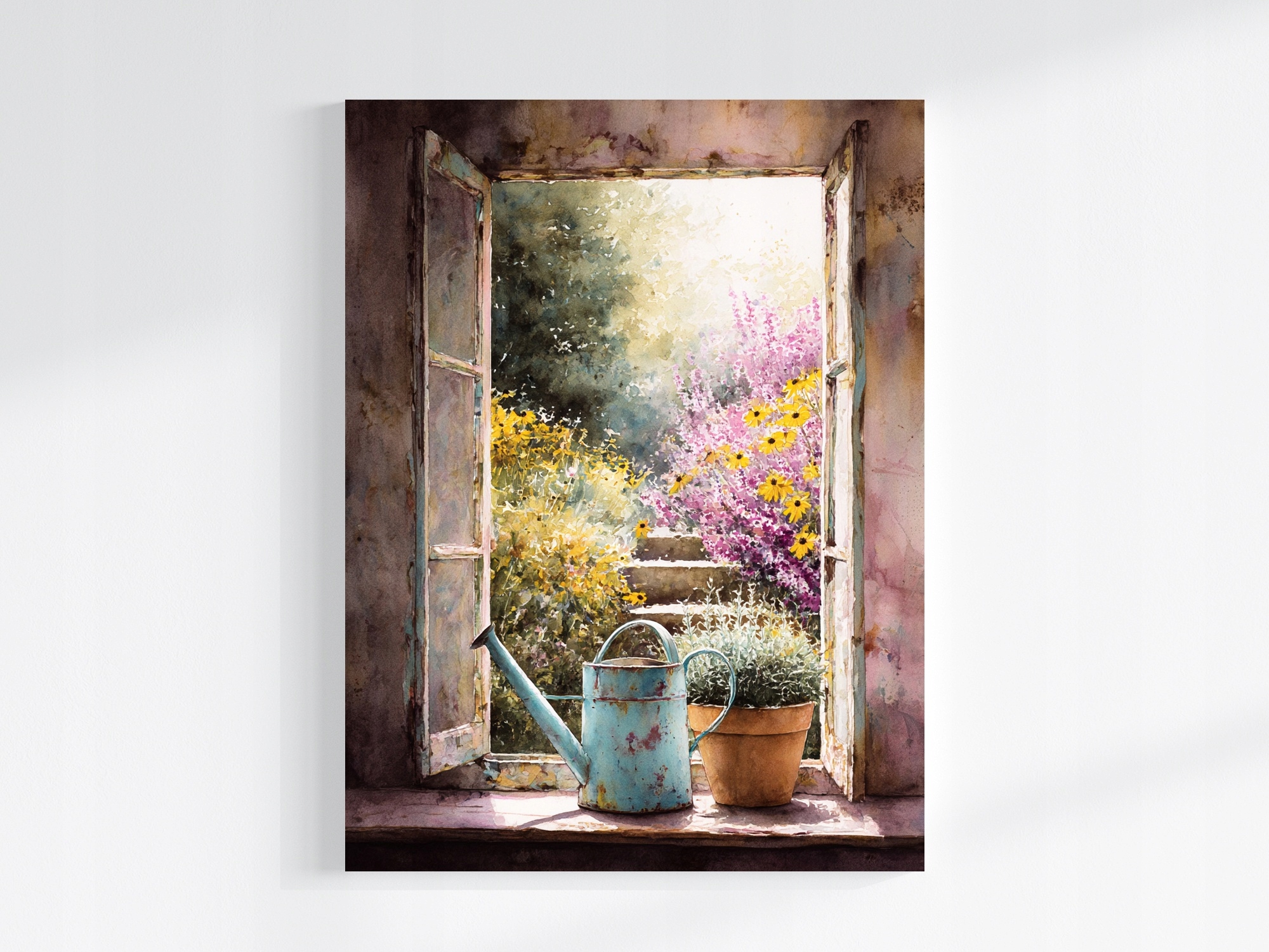 Obraz Na Plátně Canvas Pohled Okno Zahrada Barevné Květiny Jaro Léto 60x80