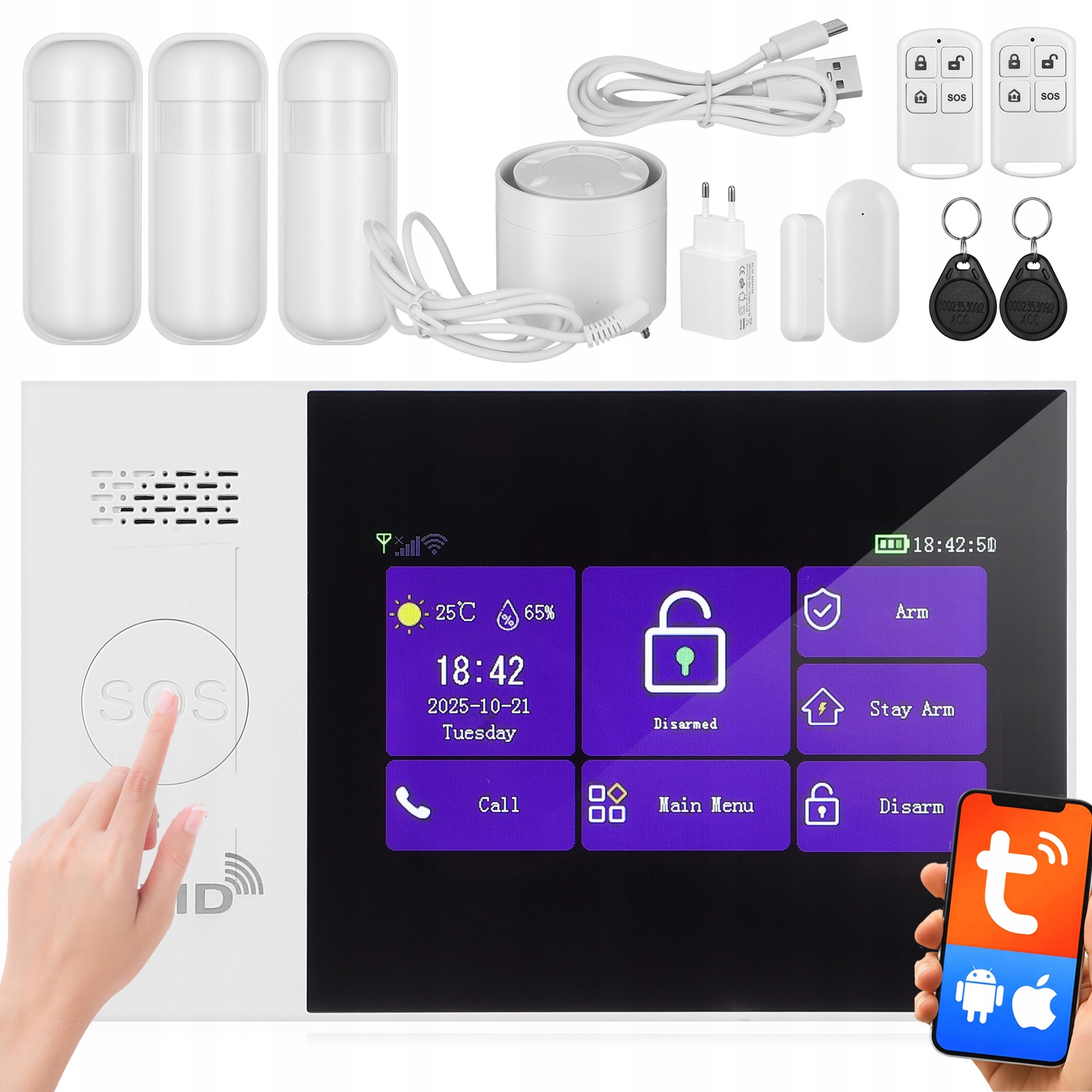 Bezdrátový alarm Force Gsm WiFi s aplikací Tuya 3 pohybová čidla