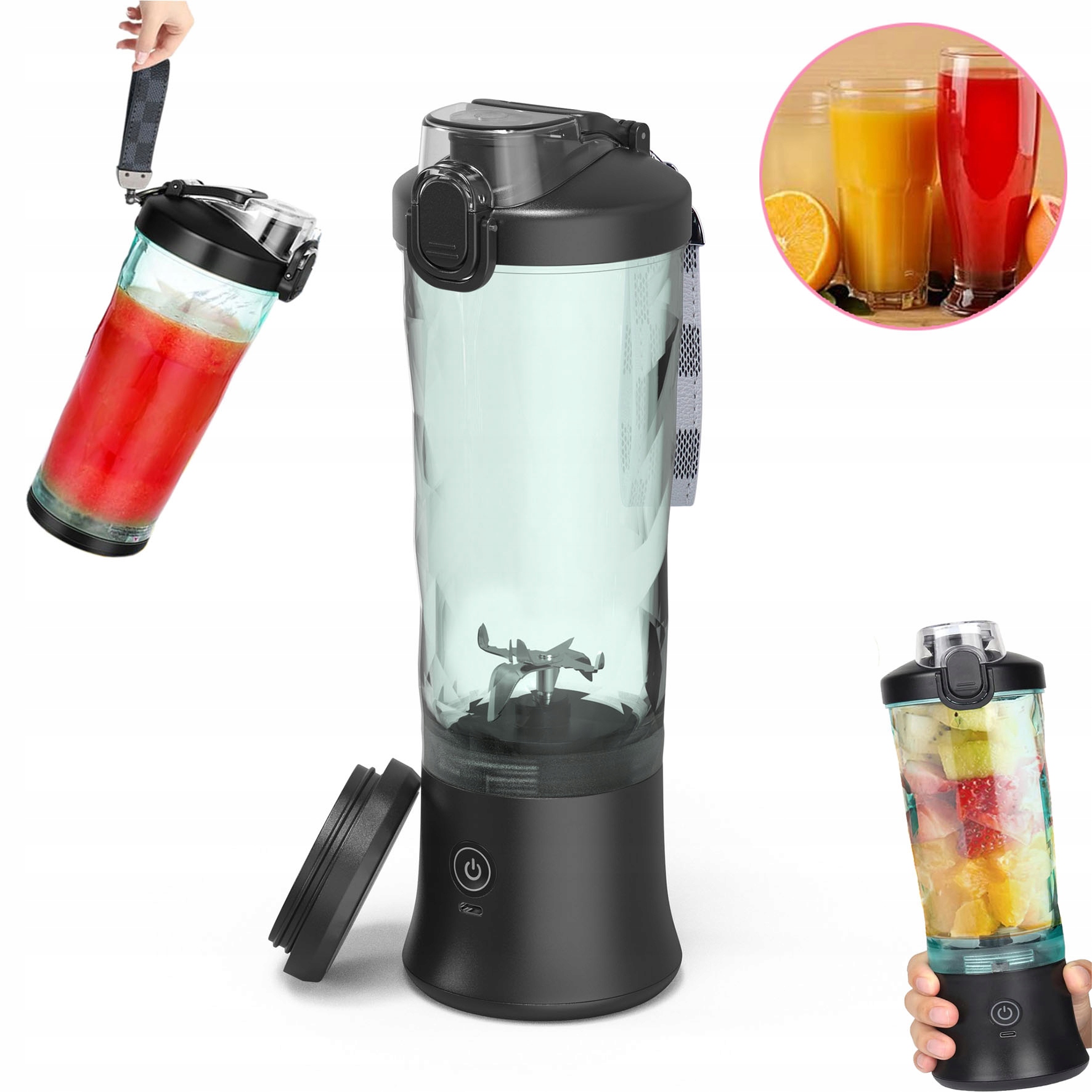 Blender Podróżny Bezprzewodowy Przenośny Sok Smoothie Wodoodporny Szklany Usb