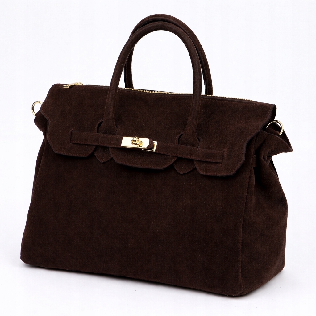 Dámská kabelka Italská Hnědá Kufřík Kůže semišová Vera Pelle A4 shopper