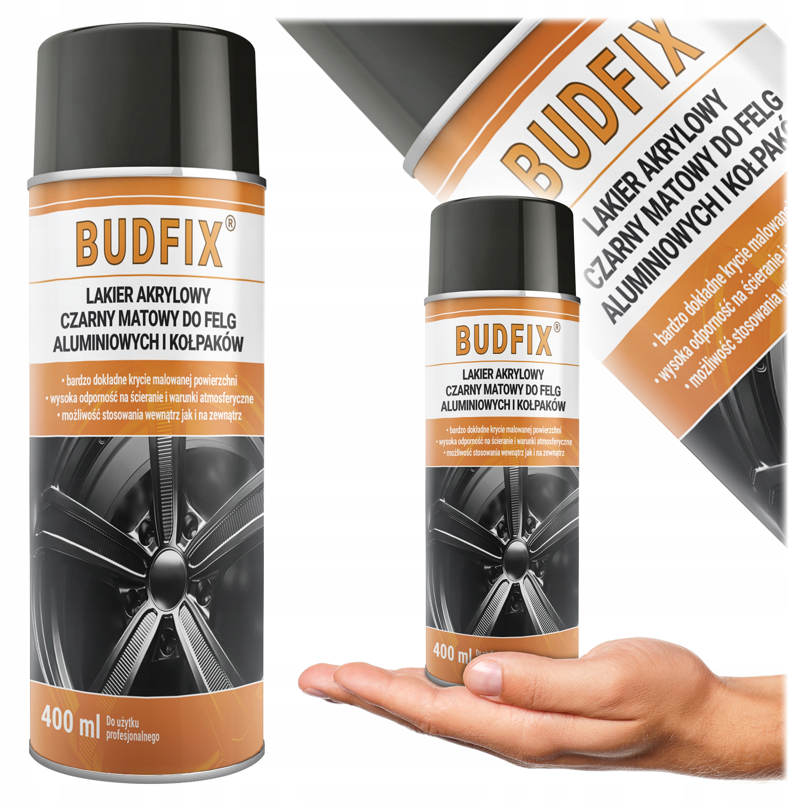 Lakier Do Felg Czarny Matowy Głęboki Kołpaków Farba Spray 400ml Ral 9005