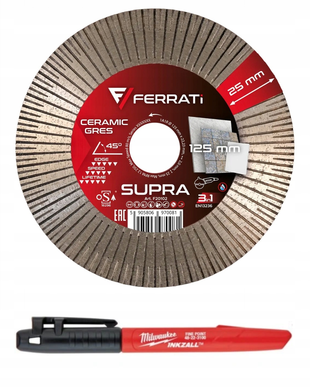 Tarcza Diamentowa Tnąca I Szlifująca Ferrati Supra Ø 125MM x 22,23 MM 3in1