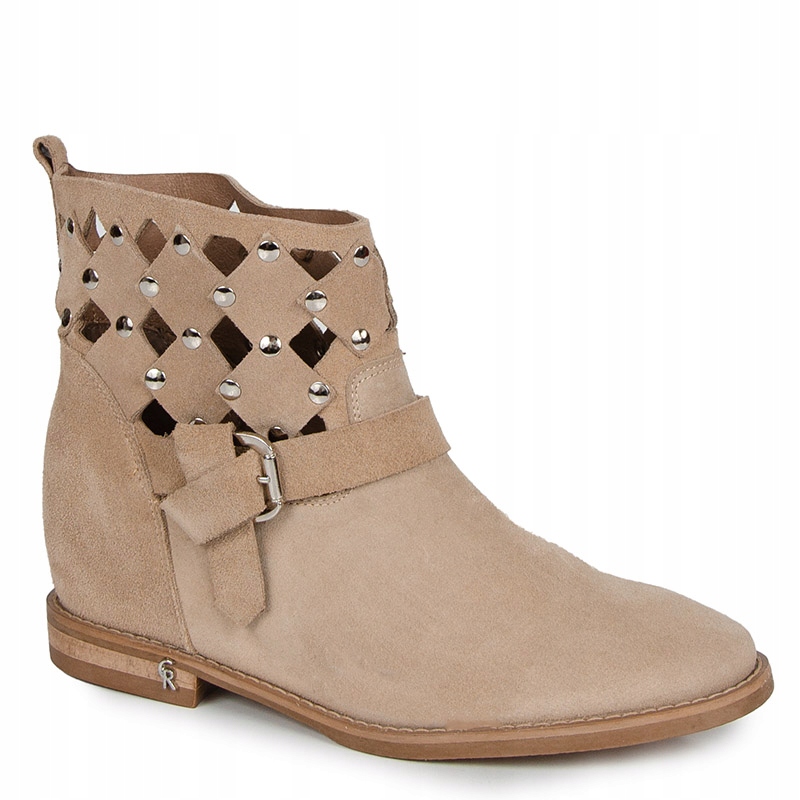 Carinii B9594 Kotníkové Boty Jarní Ažurová Kůže Semiš Béžová 37