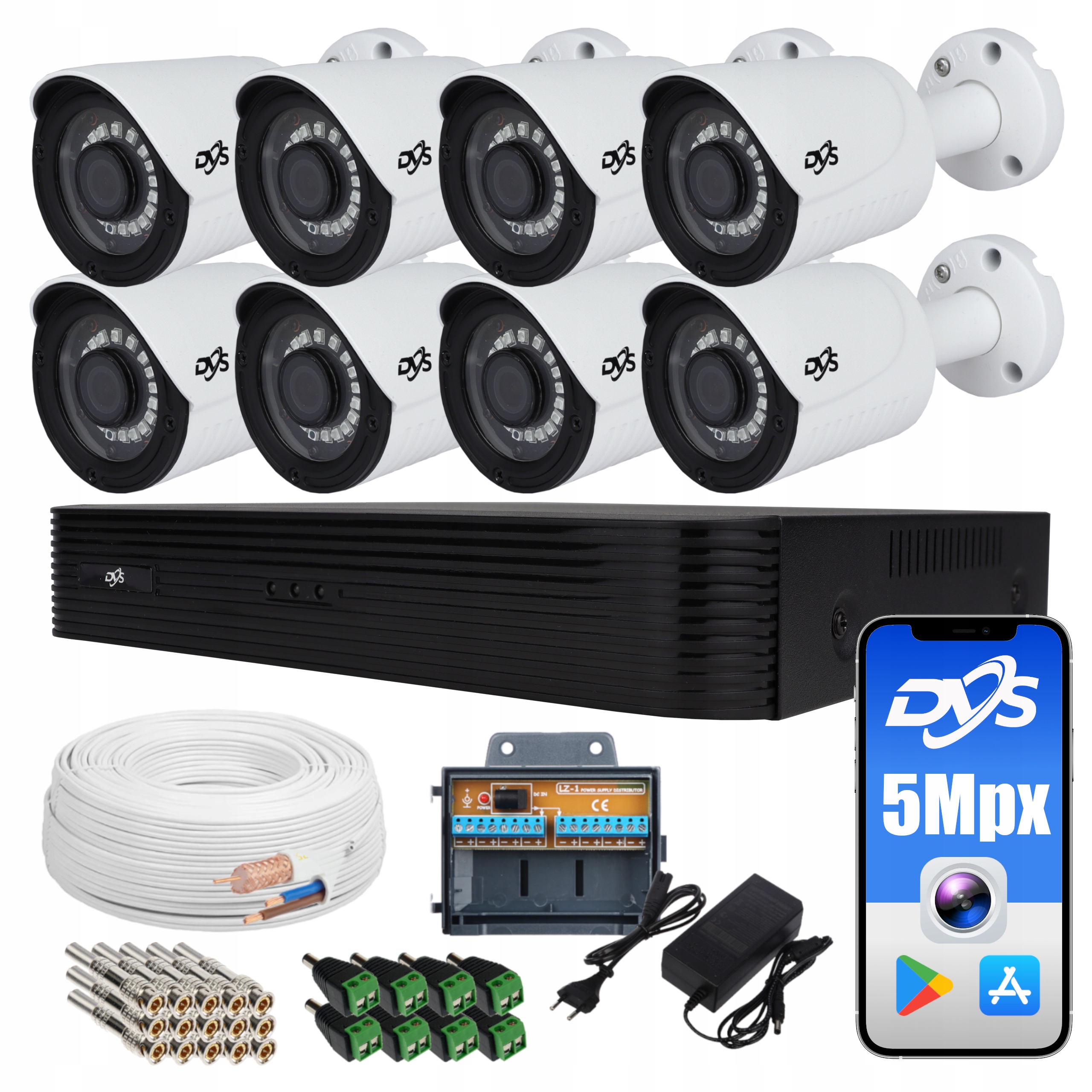 Zewnętrzny monitoring 8 kamer 5Mpx aplikacja P2P