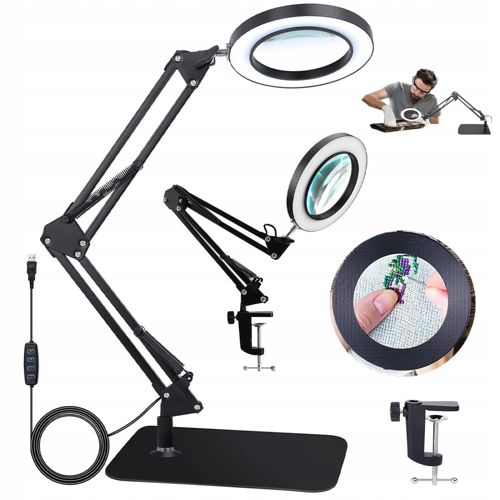 Led Lampa Kosmetická Lupa Sklo 8X Se Svorkou A Základnou