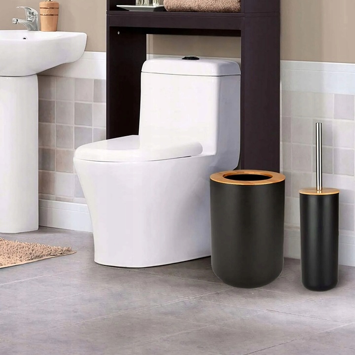 ZESTAW ŁAZIENKOWY 6 ELEMENTÓW AKCESORIA DO WC KOSZ DOZOWNIK CZARNY KOMPLET Kolor czarny odcienie brązu i beżu