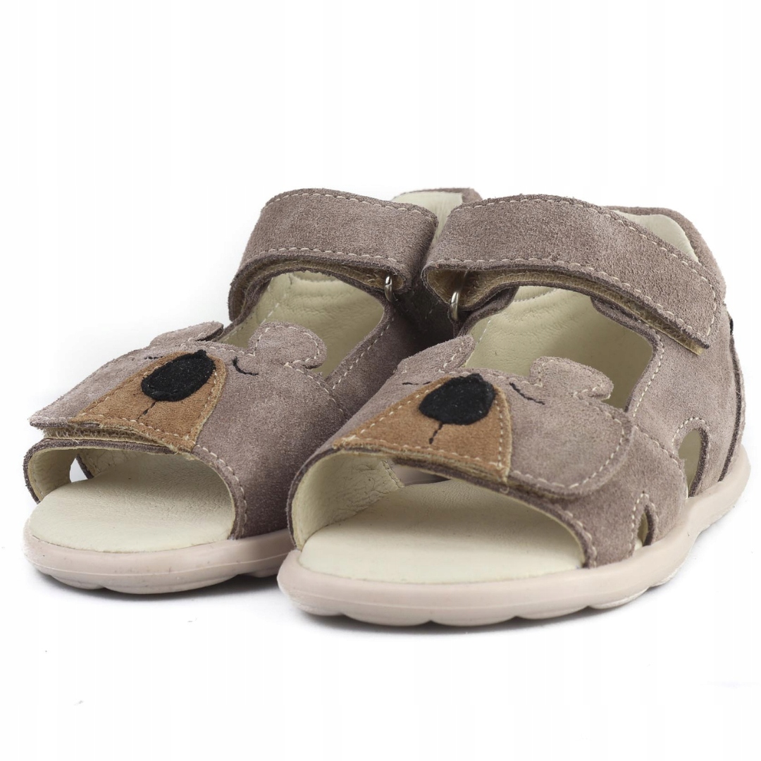 Mido 61-04 Miękkie Sandały Barefoot Skórzane Otwarte Rzepy Greige Misie 21